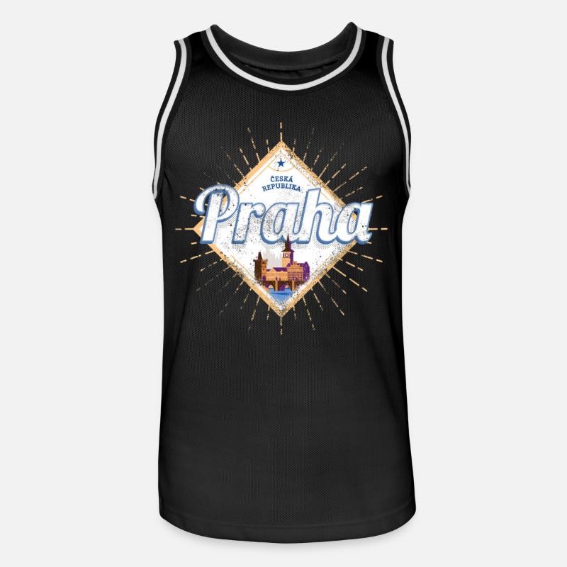 Praga con skyline capitale della Repubblica Ceca - Maglia da basket per uomo - nero/bianco