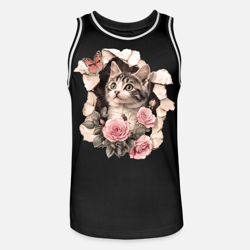 Gatto e farfalla - Maglia da basket per uomo - nero/bianco