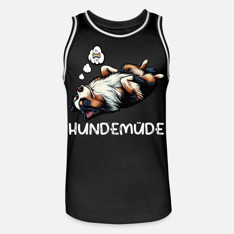 Hundemüde Australian Shepherd Aussie Aussiehalter - Männer Basketball-Trikot - Schwarz/Weiß