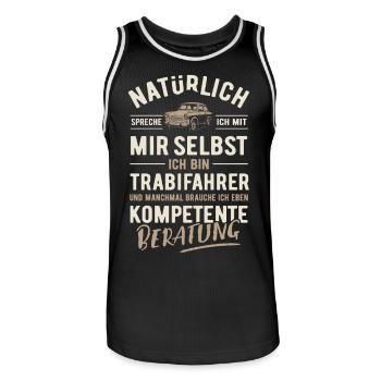 Natürlich spreche ich mit mir selbst - Trabifahrer - Männer Basketball-Trikot - Schwarz/Weiß - Vorne - AI Model Male 185 dark (185cm)