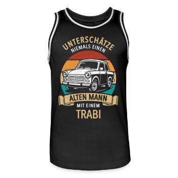 Unterschätze nie einen alten Mann mit Trabi - Männer Basketball-Trikot - Schwarz/Weiß - Vorne - AI Model Male 185 dark (185cm)