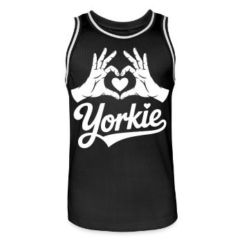 Mains de cœur Yorkie - Maillot de basket Homme - noir/blanc - Devant - AI Model Male 185 dark (185cm)