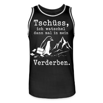 Pinguin flüchtet in die kalten Berge - Männer Basketball-Trikot - Schwarz/Weiß - Vorne - AI Model Male 185 dark (185cm)