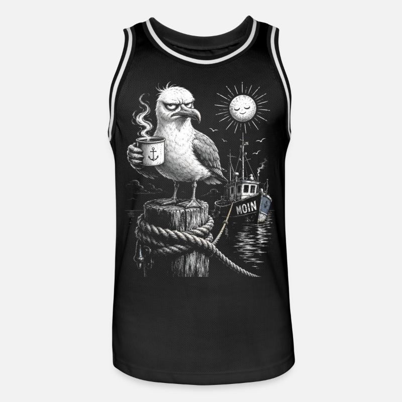 MOIN – Grumpy Seagull with Coffee - Men's Basketball Jersey - black/white