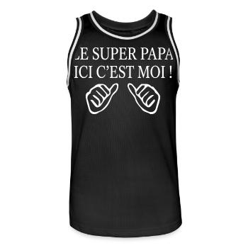 Super Papa Cadeau Humour Fête Des Pères  - Maillot de basket Homme - noir/blanc - Devant - AI Model Male 185 dark (185cm)