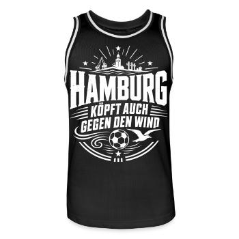 Hamburg köpft auch gegen den Wind - Männer Basketball-Trikot - Schwarz/Weiß - Vorne - AI Model Male 185 dark (185cm)
