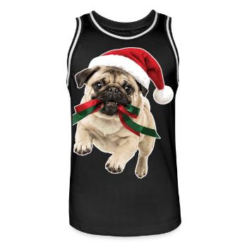 Verspielter Weihnachts Mops - Männer Basketball-Trikot - Schwarz/Weiß - Vorne - AI Model Male 185 dark (185cm)