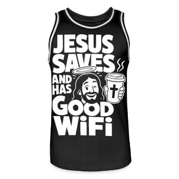 Jésus sauve et a un bon wifi - Maillot de basket Homme - noir/blanc - Devant - AI Model Male 185 dark (185cm)