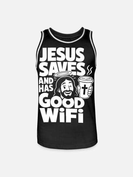 Jesus Saves And Has Good Wifi - Men's Basketball Jersey - black/white