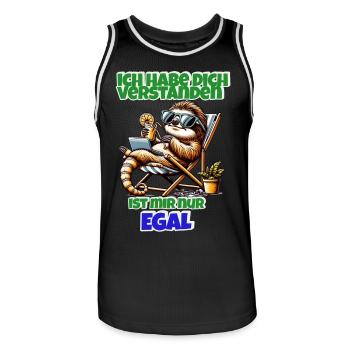 Faultier Shirt – Ist mir nur egal - Männer Basketball-Trikot - Schwarz/Weiß - Vorne - AI Model Male 185 dark (185cm)