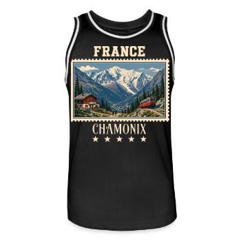 Frankreich Chamonix Vintage Reisemarke - Männer Basketball-Trikot - Schwarz/Weiß - Vorne - AI Model Male 185 dark (185cm)