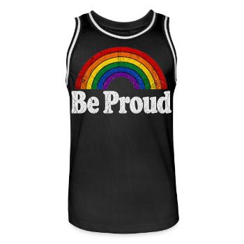 Be Proud LGBT Spruch Retro Regenbogen Motiv - Männer Basketball-Trikot - Schwarz/Weiß - Vorne - AI Model Male 185 dark (185cm)