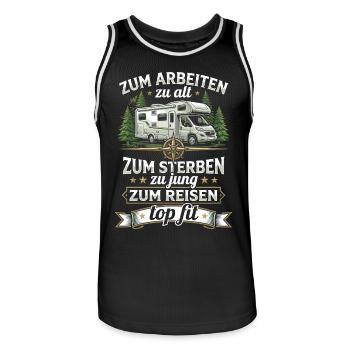 Rentner Wohnmobil - Lustiges Camping Opa T-Shirt - Männer Basketball-Trikot - Schwarz/Weiß - Vorne - AI Model Male 185 dark (185cm)