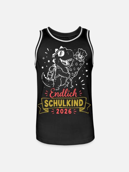 Endlich Schulkind 2026 Dino - Männer Basketball-Trikot - Schwarz/Weiß