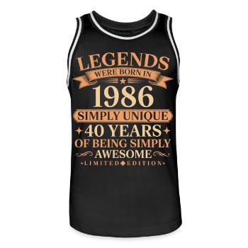 Né en 1986 Unique 40 ans - Maillot de basket Homme - noir/blanc - Devant - AI Model Male 185 dark (185cm)