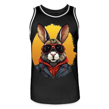 Videur de ville lapin fantôme | Amoureux des lapins - Maillot de basket Homme - noir/blanc - Devant - AI Model Male 185 dark (185cm)