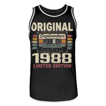Septembre 1988 Anniversaire, Né en Septembre 1988 - Maillot de basket Homme - noir/blanc - Devant - AI Model Male 185 dark (185cm)