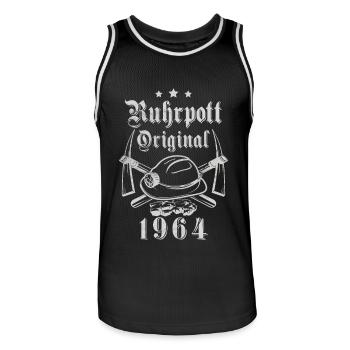 1964 Geburtstag Ruhrpott Original Hacke Helm - Männer Basketball-Trikot - Schwarz/Weiß - Vorne - AI Model Male 185 dark (185cm)
