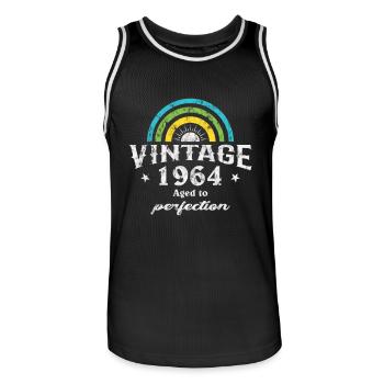 1964 Birthday Vintage Rainbow Sun - Men's Basketball Jersey - black/white - Front - AI Model Male 185 dark (185cm)