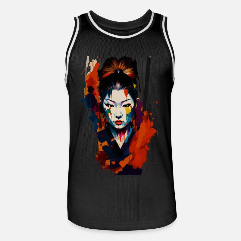 Samurai Kriegerin – Auffällige Spritzer Kunst - Männer Basketball-Trikot - Schwarz/Weiß