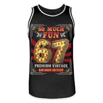 67th birthday 67 years Vintage-Retro Fun-Birthday - Men's Basketball Jersey - black/white - Front - AI Model Male 185 dark (185cm)