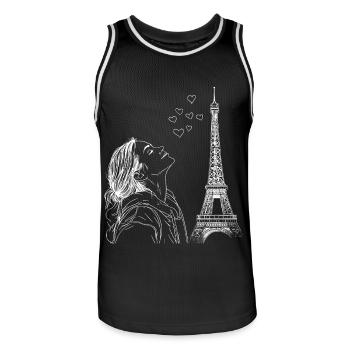 Paris Tour Eiffel France Femme Coeurs Line Art - Maillot de basket Homme - noir/blanc - Devant - AI Model Male 185 dark (185cm)