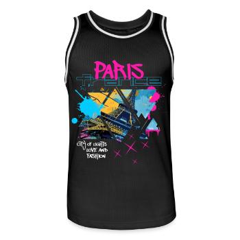 Paris, France, Ville, Skyline, Tour Eiffel, Graffiti - Maillot de basket Homme - noir/blanc - Devant - AI Model Male 185 dark (185cm)