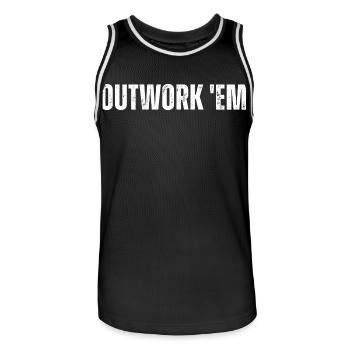 Outwork 'em Entrepreneur Motivation Inspirational - Men's Basketball Jersey - black/white - Front - AI Model Male 185 dark (185cm)