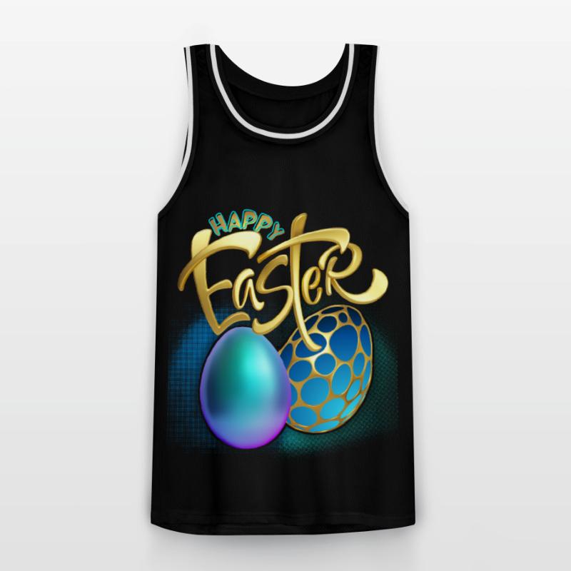 Happy-Easter Calligraphy Happy Easter 3d Easter Eggs Men's Basketball Jersey