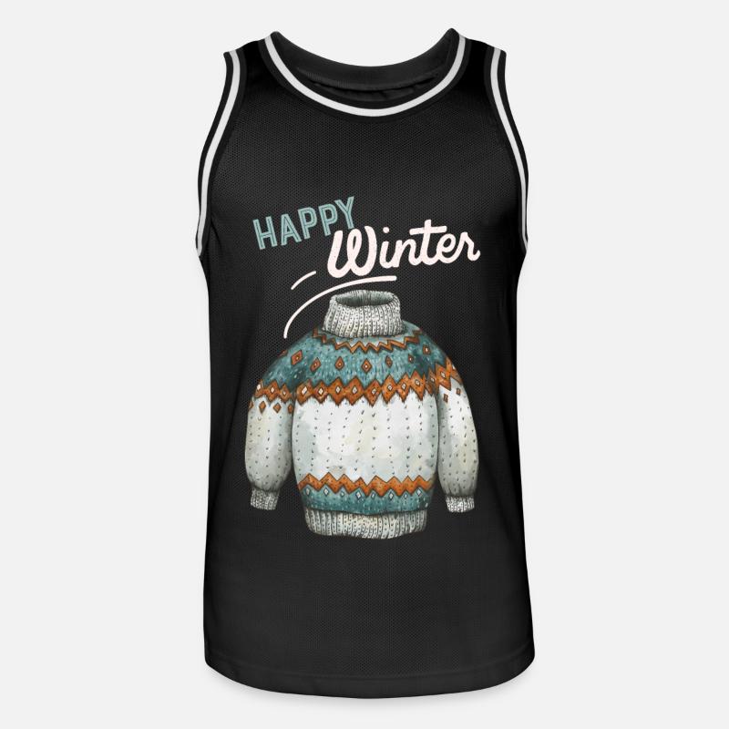 Winter-Design, Strick Pullover Happy-Winter Spruch - Männer Basketball-Trikot - Schwarz/Weiß