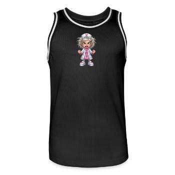 Dessin animé de l’infirmière folle - Maillot de basket Homme - noir/blanc - Devant - AI Model Male 185 dark (185cm)