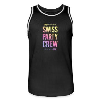 Swiss Party Crew Bunt Schweiz - Men's Basketball Jersey - black/white - Front - AI Model Male 185 dark (185cm)
