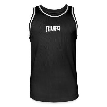 Diver Ocean Bird Silhouette Typography - Men's Basketball Jersey - black/white - Front - AI Model Male 185 dark (185cm)