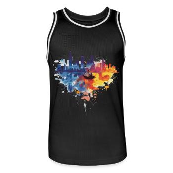 Gdingen - Männer Basketball-Trikot - Schwarz/Weiß - Vorne - AI Model Male 185 dark (185cm)
