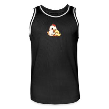 Mother hen cuddles with her little chick - Men's Basketball Jersey - black/white - Front - AI Model Male 185 dark (185cm)