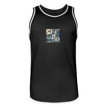 80´s Sports Athletics - Männer Basketball-Trikot - Schwarz/Weiß - Vorne - AI Model Male 185 dark (185cm)