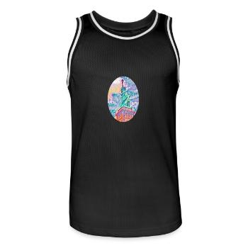 Statue of Liberty, New York, United States - Men's Basketball Jersey - black/white - Front - AI Model Male 185 dark (185cm)