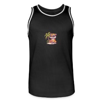 Tiger Summer Beach Comic - Men's Basketball Jersey - black/white - Front - AI Model Male 185 dark (185cm)