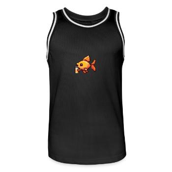 Poisson rouge bière pixel - Maillot de basket Homme - noir/blanc - Devant - AI Model Male 185 dark (185cm)