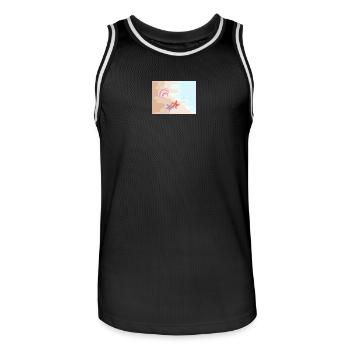 Plage d’été, étoiles de mer et coquillages - Maillot de basket Homme - noir/blanc - Devant - AI Model Male 185 dark (185cm)