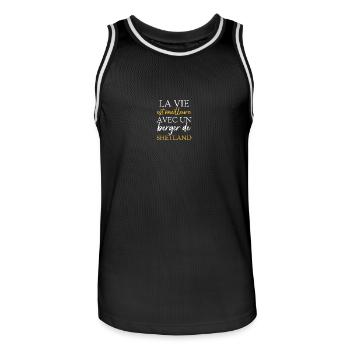 La Vie Est Meilleure Avec Un Berger de Shetland - Maillot de basket Homme - noir/blanc - Devant - AI Model Male 185 dark (185cm)