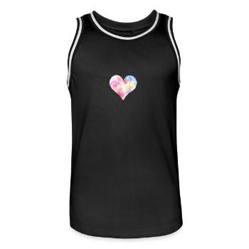Aquarell-Herz in bunten Farben – Künstlerisches T- - Männer Basketball-Trikot - Schwarz/Weiß - Vorne - AI Model Male 185 dark (185cm)