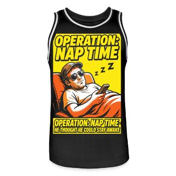 Operation Naptime – Funny Sleep Fan - Men's Basketball Jersey - black/white - Front - AI Model Male 185 dark (185cm)