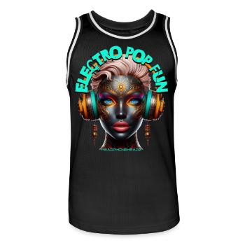 ELECTRO POP FUN - Cool Woman with Headphones! - Men's Basketball Jersey - black/white - Front - AI Model Male 185 dark (185cm)