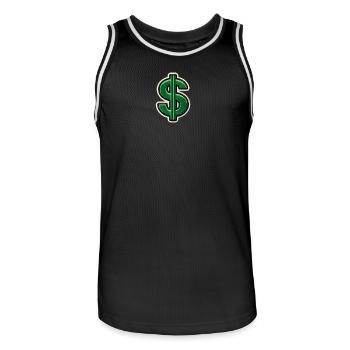 Grüner Dollar-Patch Stickerei - Männer Basketball-Trikot - Schwarz/Weiß - Vorne - AI Model Male 185 dark (185cm)
