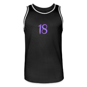 18. 18 YEARS OLD. 18th ANNIVERSARY. BIRTHDAY 18 YEARS. - Men's Basketball Jersey - black/white - Front - AI Model Male 185 dark (185cm)