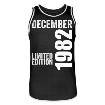 Retro Birthday Gift - December 1982 - Men's Basketball Jersey - black/white - Front - AI Model Male 185 dark (185cm)