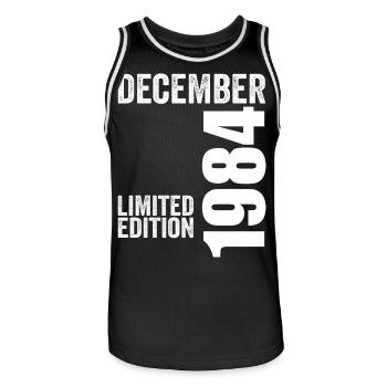 Retro Birthday Gift - December 1984 - Men's Basketball Jersey - black/white - Front - AI Model Male 185 dark (185cm)