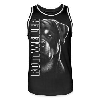 Portrait de rottweiler avec lettrage - Maillot de basket Homme - noir/blanc - Devant - AI Model Male 185 dark (185cm)