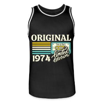 Cassette 50ème Anniversaire Avril 1974 Millésime - Maillot de basket Homme - noir/blanc - Devant - AI Model Male 185 dark (185cm)